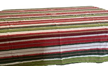 Lot 102SES- Holiday Christmas Tablecloth 92 X 52 Stripes Silver Thread Red Green