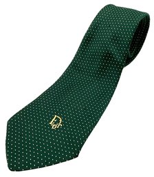 Lot 76SES- Christian Dior Dark Green Necktie- Mens Vintage Designer - Holiday Tie