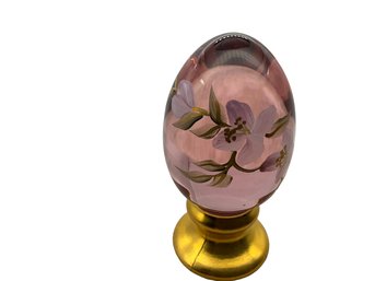 Lot 30SES- Fenton Glass Hand Painted Pink Egg - Signed Numbered