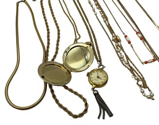 Lot 44- Mixed Costume - Gold Necklaces (6), Various Lengths, Watches (2) - Lot (8)