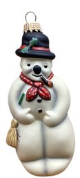 Lot-20RR- Vaillancourt Folk Art German Glass Ornament Snowman Retired 2003