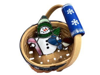 Lot 211SD- Holiday Basket- Stained Glass Window Ornaments - Snowman Angels- Christmas Winter Decor