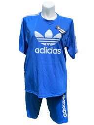 Lot 714 -NEW  Adidas Blue Short Sleeve Shirt And Shorts Outfit 3XL With Tags - Mens