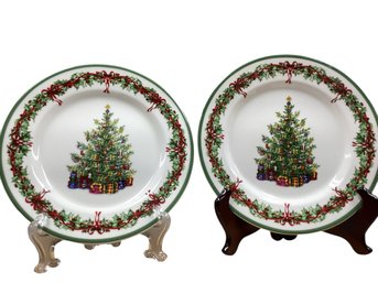 Lot 80RR- Set Of 8 Christoper Radko Christmas Tree Salad Plates Luncheon Plates Traditions Box