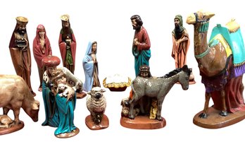 Lot 207SD- Nativity Figures - Vintage- Christmas Decor- Ceramic Lot Of 14 - Baby Jesus- Wise Men- Mary Joseph