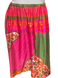 Lot 221SES - Vintage Mid Length Multi Vibrant Pinks Green Orange Color Floral Skirt