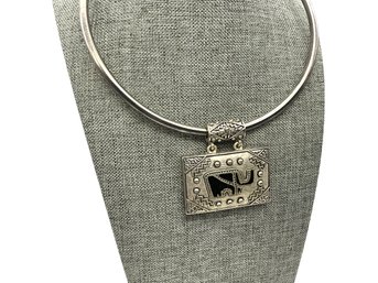 Lot 22- Silver Collar Necklace With Black Enamel Elephant Pendant