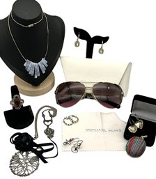 Lot 101- Michael Kors Sunglasses- Crystal Earrings- Pendant - Necklaces - Ring Size 6 1/2