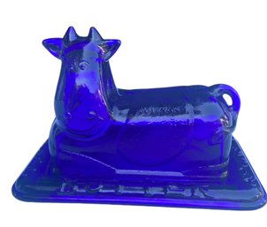 Lot 503 - Nice! Cobalt Blue Vintage Cow Butter Dish