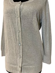 Lot 61SES- Talbots Silver Sparkle Lightweight Cardigan Sweater Womens M Medium