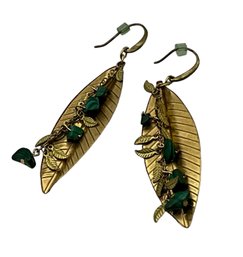 Lot 5- Gold Leaf Earrings With Malachite Beads