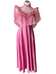 Lot 8- JC Penney 80s Pink Prom/bridesmaid Gown Polyester Lace With Gloves Vintage Size 7-8
