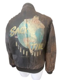 Lot 12- US Army Air Force 1987 Brown Leather Bomber Flight Coat 'sacktime' Avirex Limited - Distressed