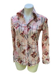 Lot 230SES - 1970s Accent Button Down Dagger Collar Shirt Mens Womens Vintage Size 32