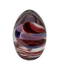 Lot 75- 1987 Signed Purple Pink Swirl Paperweight Glass Egg Decor