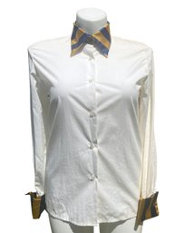 Lot 306SES - 1980s Designer Paul Stuart Button Down Flip Cuff Shirt Blouse Size Large