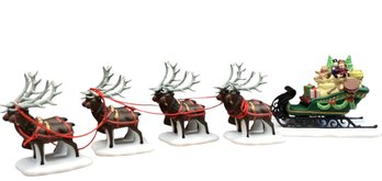 Lot 72RR- Department Dept 56 Santas Sleigh And Eight Tiny Reindeer In Box North Pole Series - Christmas Decor