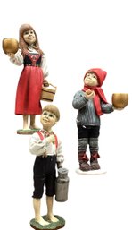 Lot 61RR- Vintage Candy Designs Norway Boy With Apple - Candle Holder- With Milk Can Girl Candle Holder