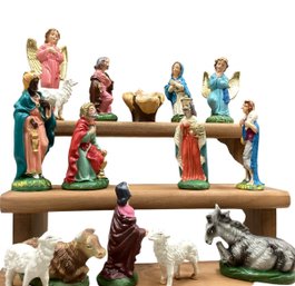 Lot 76RR- Nativity Scene Figures - Made In Italy- Pottery Clay Plastic Figures - 15