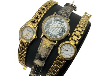 Lot 503PJ- Juicy Couture Leather Strap - Armitron - Raymond Weil Gold Costume Watches - Untested