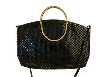 Lot 22SES- 1980s Black Mesh Purse With Gold Handles - Evening Bag