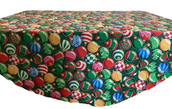 Lot 100SES- Vintage Round Holiday Tablecloth Holiday Christmas Ornaments 65 Inch Round