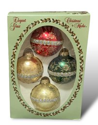 Lot 715NM - Vintage Elegant Glass Christmas By Krebs Christmas Tree Ornaments - Red - Green - Gold