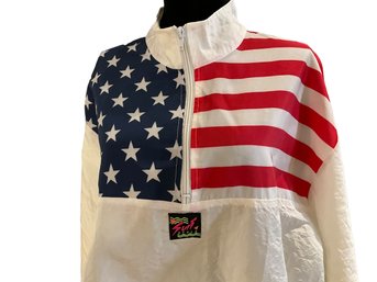 Lot 57- 1990s Surf Style Windbreaker American Flag Pullover Coat - USA - JULY 4 - Patriotic - Vintage S M ?