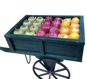 Lot 86RR- Large Byers Choice Carolers Wood Fruit Cart Wagon Deep Hunter Green Accessory