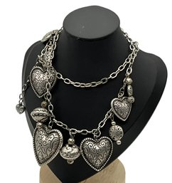 Lot 55- Costume Silver Puff Heart Necklace - 25 Inches