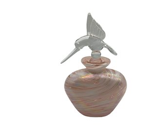 Lot 95- Pink White Swirl Art Glass Hummingbird Perfume Bottle