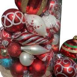 Lot 54RR- BIG ORNAMENT LOT - 76 Glass Ornaments- Red - White - Gold - Green - Christmas Tree