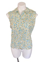 Lot 33- Shapely Classic Sleeveless Blue Flowers Summer Top- Small