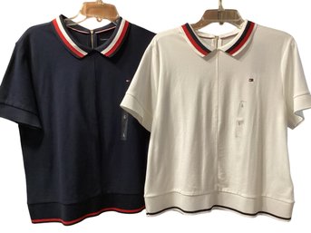 Lot 87RR- Tommy Hilfiger New With Tags Womens Shirts Size Large White Navy Red - Lot Of 2
