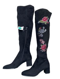 Lot 726NM - Impo Sole Embroidered Over The Knee Boots Size 8 With Tags Stretch