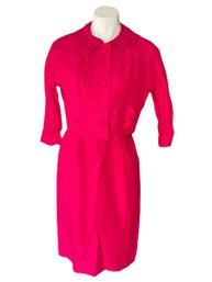 Lot 28- Vintage Fuchsia Pink Silky Dress With Bolero Jacket Small