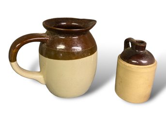 Lot 449- Mixed Kitchen Items - Stoneware Crocks - Royal Worcester Mugs - Water Pitcher SECLA Canister