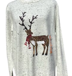 Lot 53RR- New With Tag Holiday Christmas Sweater Sequin Deer Women's Size M  Rockin Around