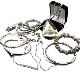 Lot 91- Costume Silver Parklane Necklace And Bracelets Lot Of 11