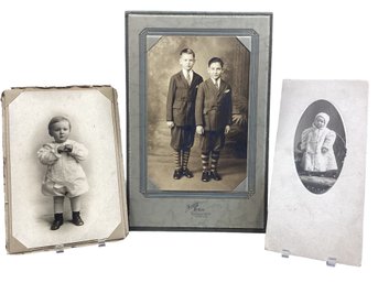 Lot 52RR - Victorian Children Photographs Brothers Sunday Best- Baby Boy Photo - Lot Of 3