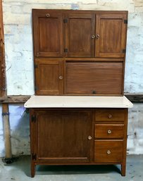 Lot 515A - NICE! 1920s Antique Oak Hoosier Enamel Top Kitchen Pantry Cabinet