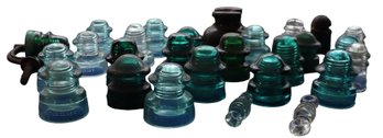 Lot 126- Power Line Glass Phone Telephone Insulator Lot - Green - Clear - Brown - Vintage Collectibles