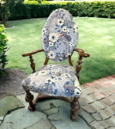 Lot 403- Vintage Upholstered Tall Back Throne Sitting Arm Chair