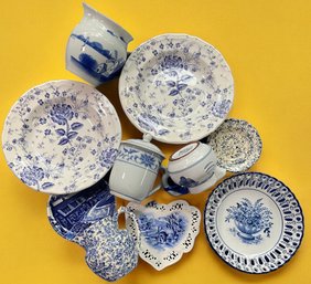 Lot 65 -Mixed China Blue & White, Bowls, Pitchers, Staffordshire, Italy - Pottery Lot Of 10