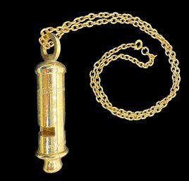 Lot 309 - The Metropolitian Gold Tone WHISTLE Pendant And 24 Inch Chain Necklace - Made In England