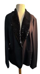 Lot 633 - NEW Tuxedo Style Adrianna Papell Black Sequin Lapels Blazer - Size Large - NWT Womens