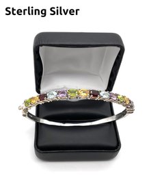 Lot 2- Sterling Silver With Multi Stones Bangle Bracelet