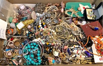 Lot SES - Craft Lot Of Jewelry - Missing Stones Single Earrings Necklaces And More