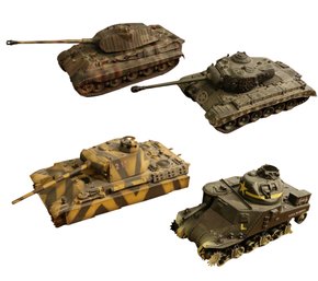Lot 259CAN - Unimax Diecast Metal Toy Tank Lot Of 4 - Patton - German Tiger - US Carrier - 1/32