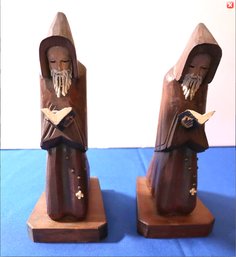 Lot 238- Pair Of Vintage Hand Carved Wooden Praying Monks Bookends